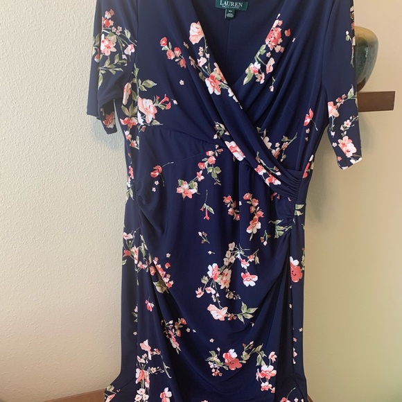 Ralph Lauren Navy Floral Midi Dress - Picture 1 of 10